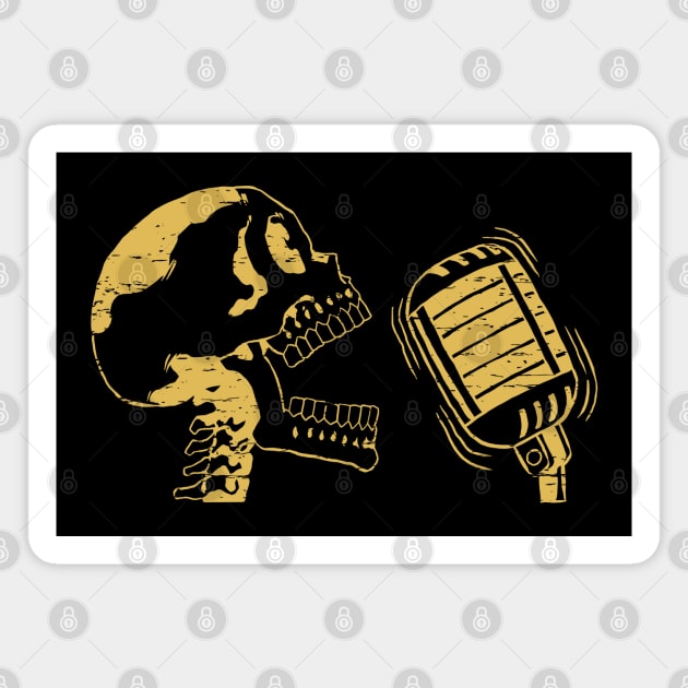 Singing Skull Retro Yellow Colored Distressed Line art Magnet by ebayson74@gmail.com